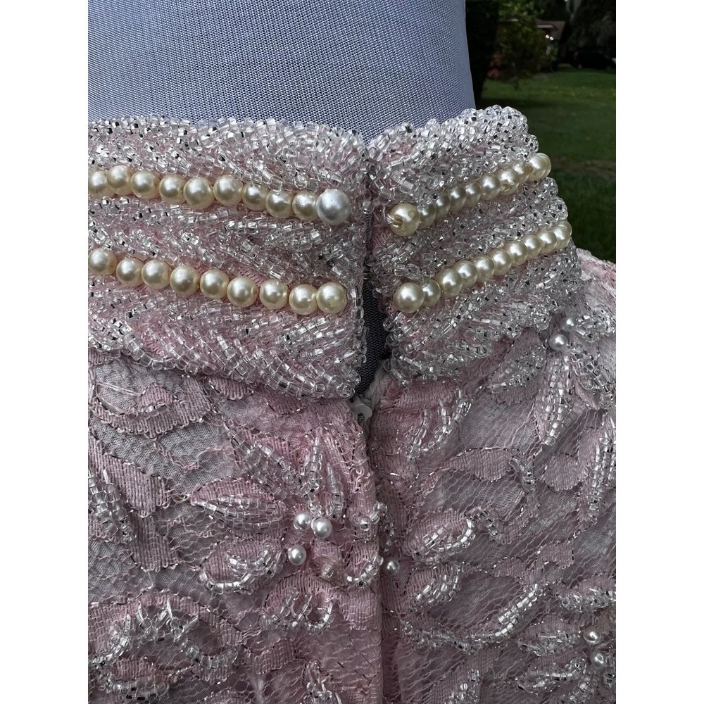 Vintage Heavily Beaded Pearl and Rhinestone evening gown 1980s - Picture 3 of 6